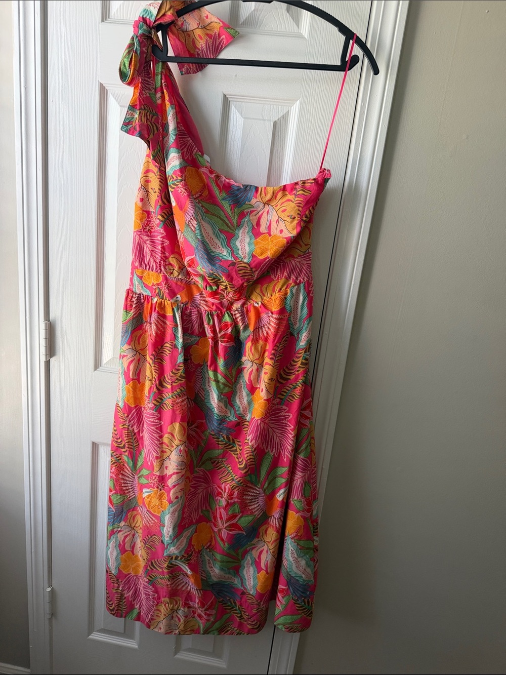 Gibson Latimer Pink Tropical Floral One-Shoulder Dress